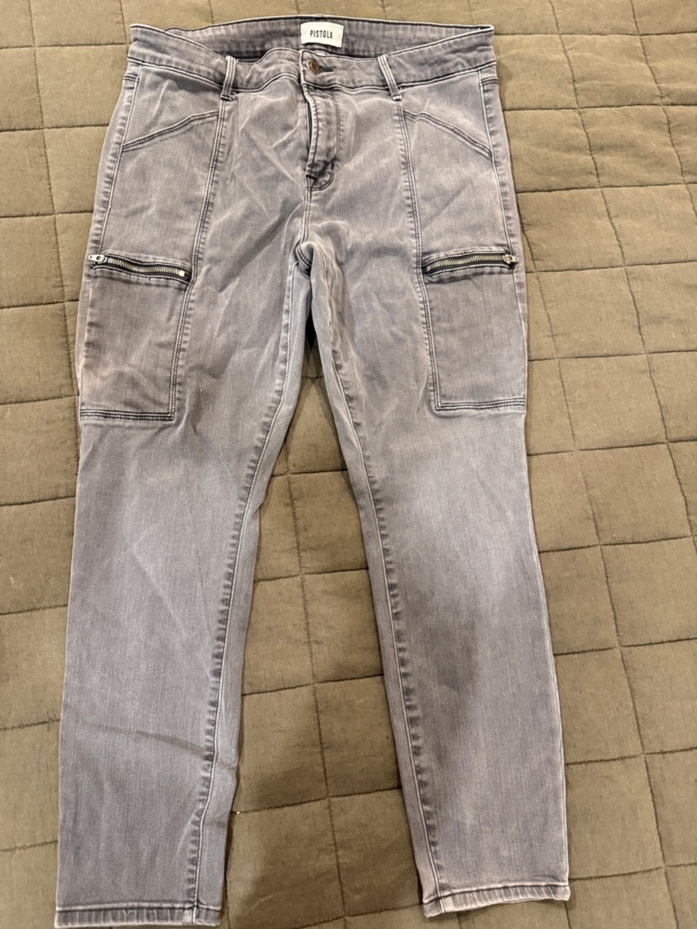 Pistola Gray Washed High-Rise CroppedJeans